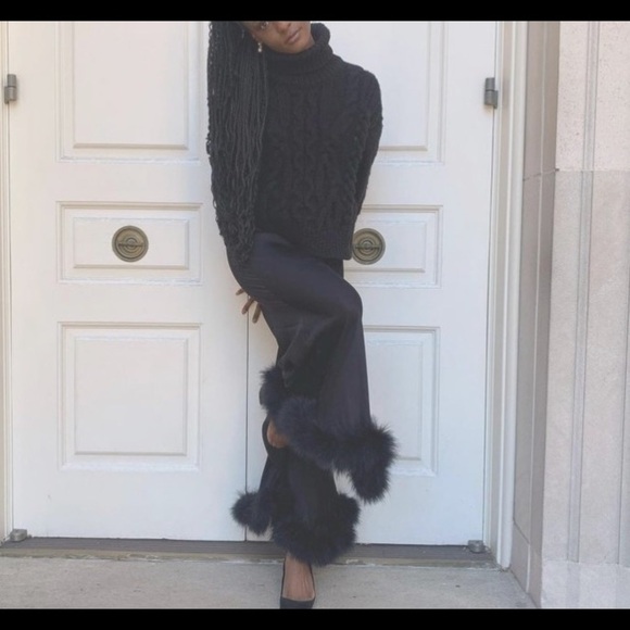 Sleeper Boudoir Feather Trim Flared Trousers - Picture 6 of 12